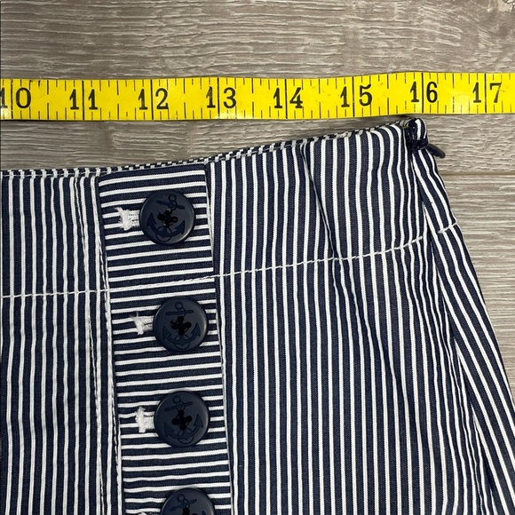 NWT Talbots Petites Navy White Striped Nautical Cotton Skirt Button Detail 8P - Picture 4 of 14